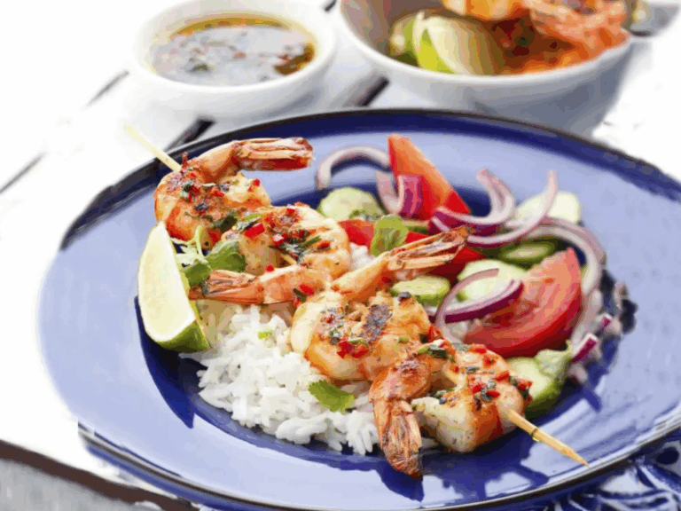 Brochettes de crevettes marinées