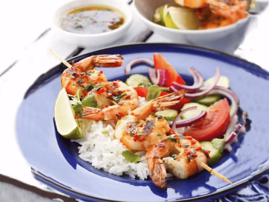 Brochettes De Crevettes Marinées