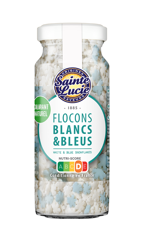 flocons blancs et bleus