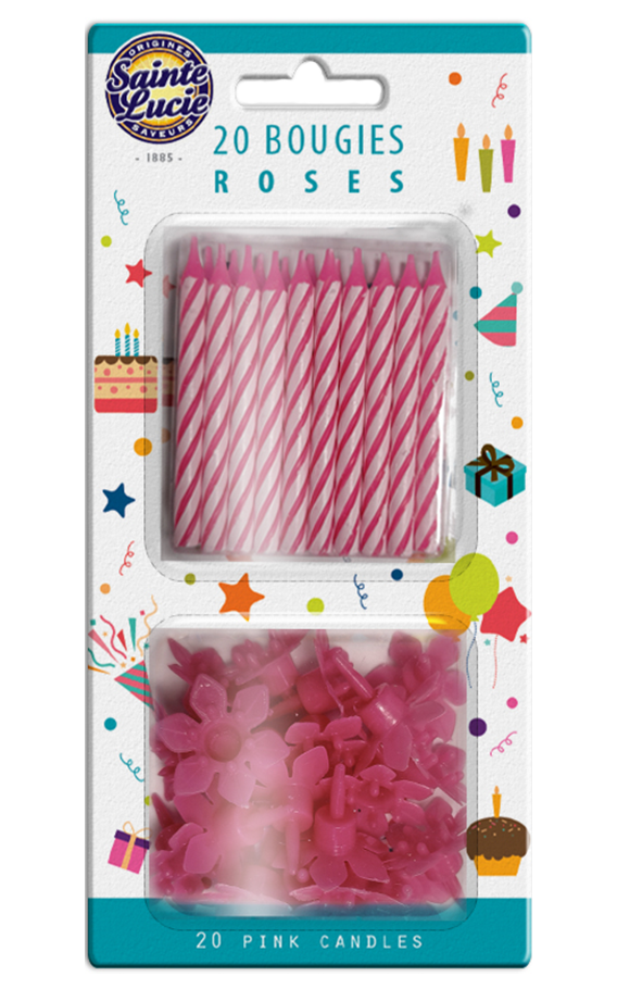 20 bougies roses