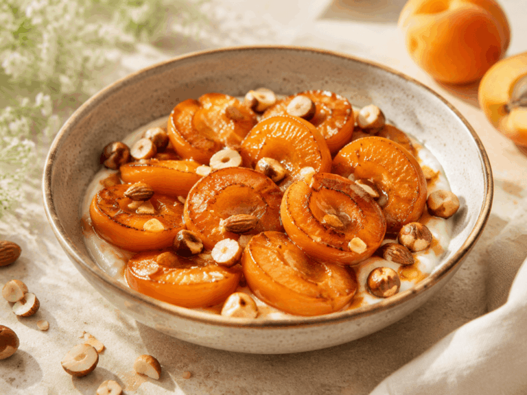 Roasted Apricots, Cream Cheese, and Caramelized Almonds and Hazelnuts (1)