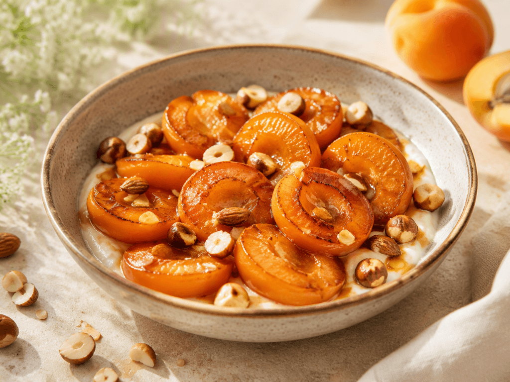 Abricots Rôtis, Cream Cheese, Amandes Et Noisettes Caramélisées (1)